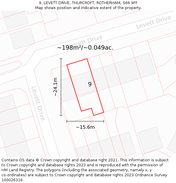 9, LEVETT DRIVE, THURCROFT, ROTHERHAM, S66 9FF: Plot and title map