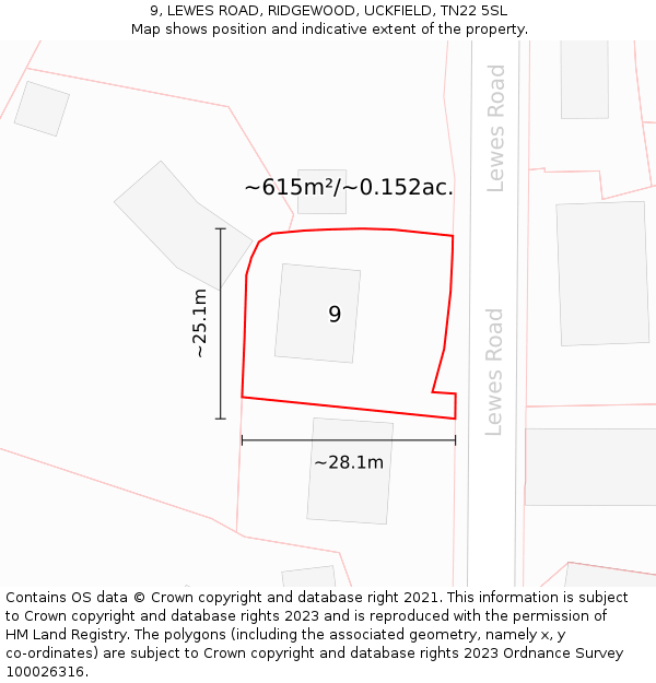 9, LEWES ROAD, RIDGEWOOD, UCKFIELD, TN22 5SL: Plot and title map