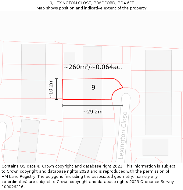 9, LEXINGTON CLOSE, BRADFORD, BD4 6FE: Plot and title map