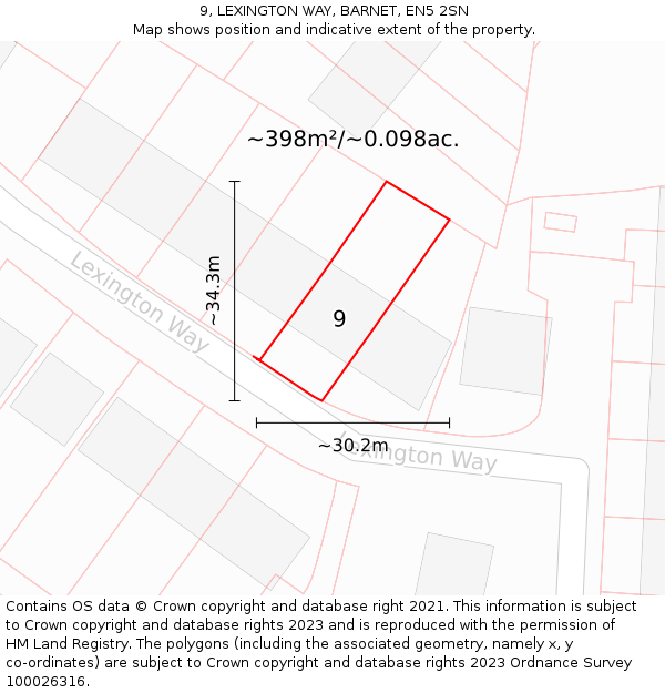 9, LEXINGTON WAY, BARNET, EN5 2SN: Plot and title map