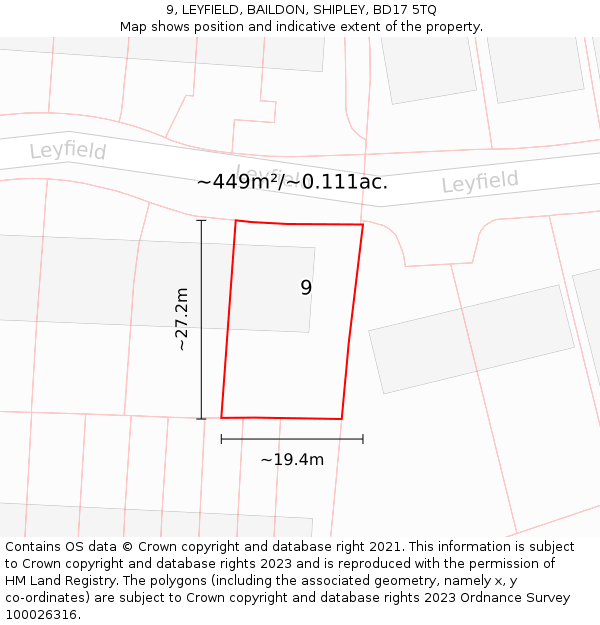 9, LEYFIELD, BAILDON, SHIPLEY, BD17 5TQ: Plot and title map