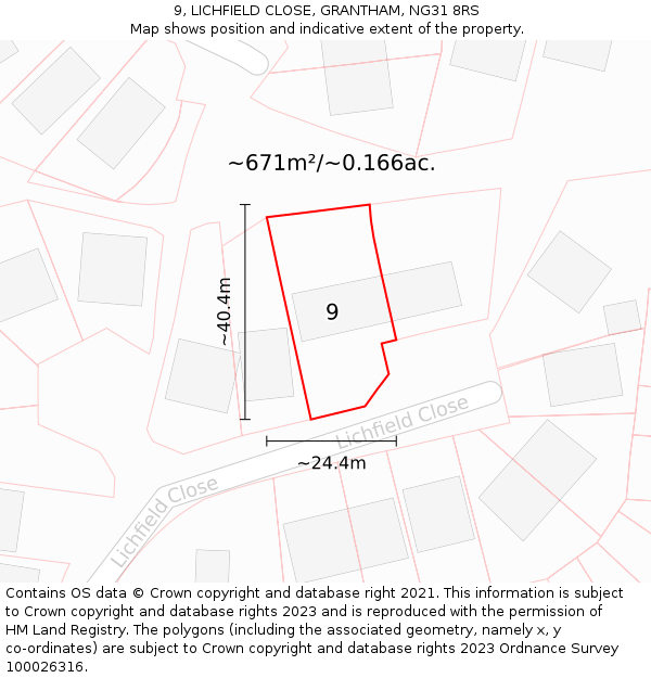 9, LICHFIELD CLOSE, GRANTHAM, NG31 8RS: Plot and title map