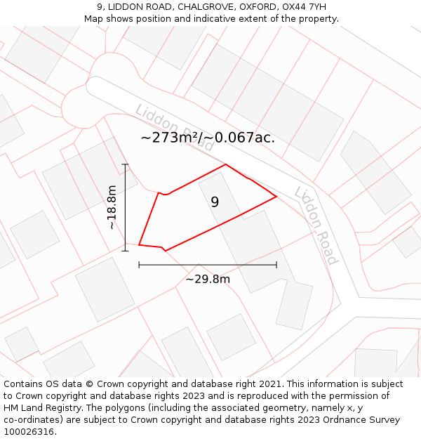 9, LIDDON ROAD, CHALGROVE, OXFORD, OX44 7YH: Plot and title map