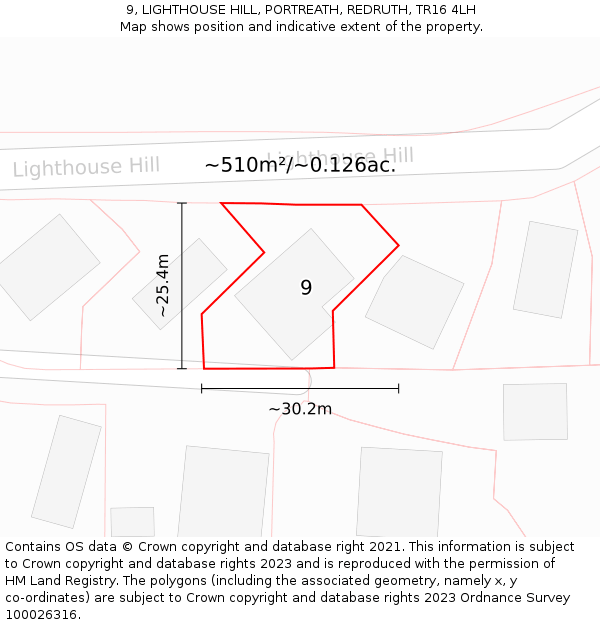9, LIGHTHOUSE HILL, PORTREATH, REDRUTH, TR16 4LH: Plot and title map
