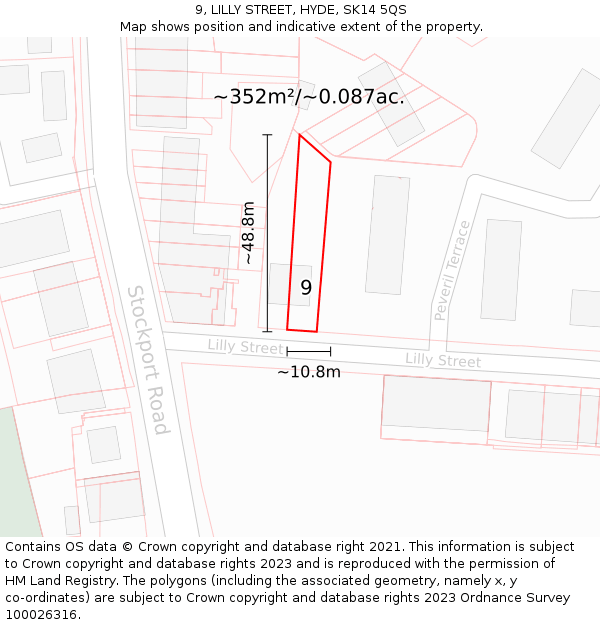 9, LILLY STREET, HYDE, SK14 5QS: Plot and title map