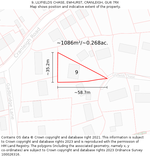 9, LILYFIELDS CHASE, EWHURST, CRANLEIGH, GU6 7RX: Plot and title map