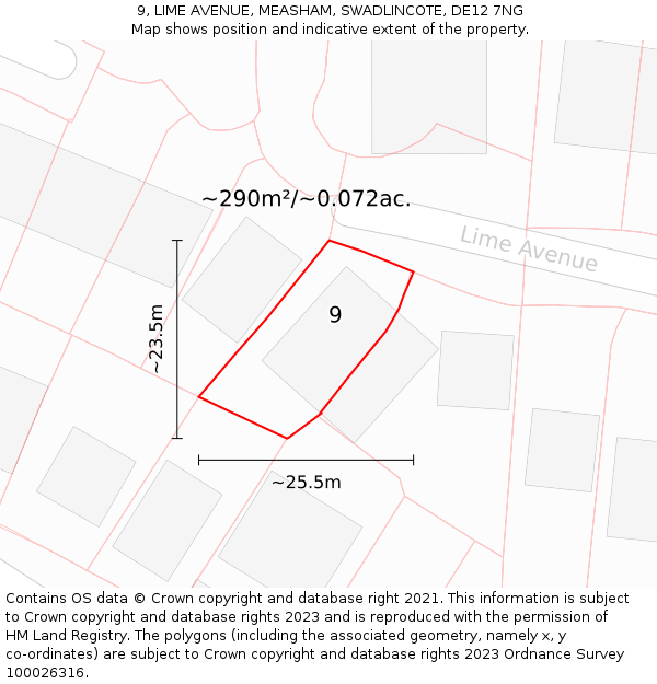 9, LIME AVENUE, MEASHAM, SWADLINCOTE, DE12 7NG: Plot and title map