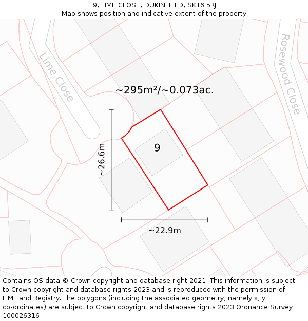 9, LIME CLOSE, DUKINFIELD, SK16 5RJ: Plot and title map