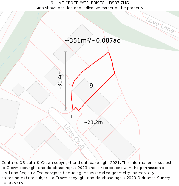 9, LIME CROFT, YATE, BRISTOL, BS37 7HG: Plot and title map