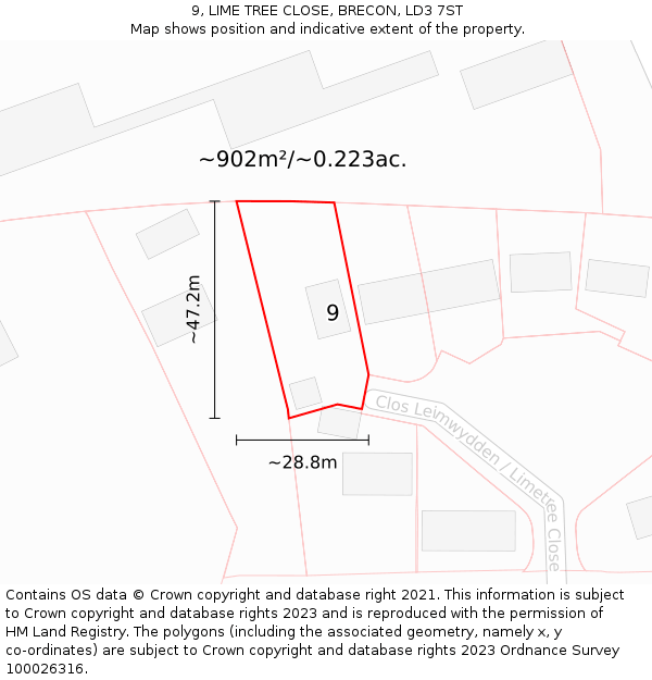 9, LIME TREE CLOSE, BRECON, LD3 7ST: Plot and title map