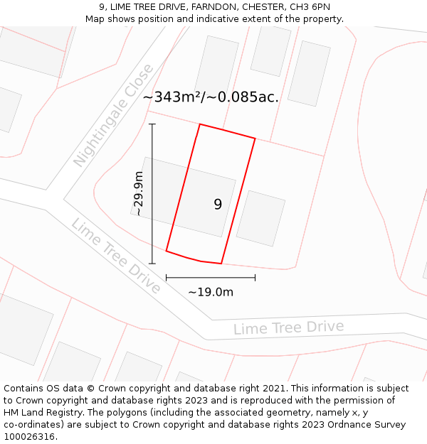 9, LIME TREE DRIVE, FARNDON, CHESTER, CH3 6PN: Plot and title map