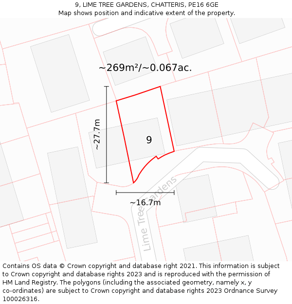 9, LIME TREE GARDENS, CHATTERIS, PE16 6GE: Plot and title map