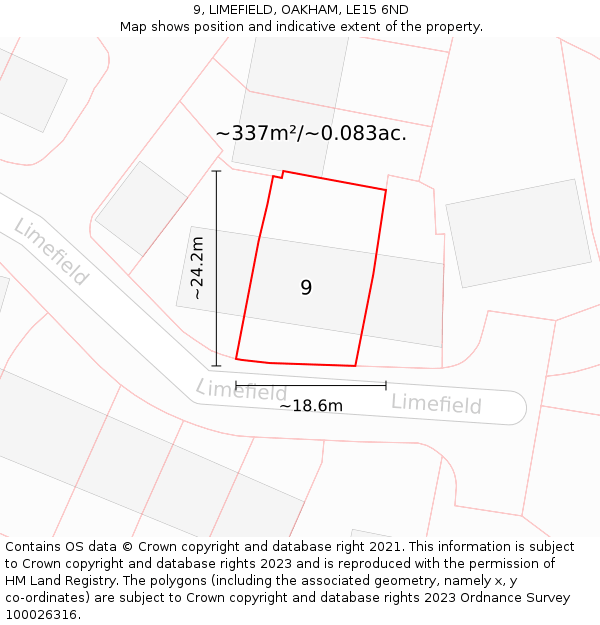 9, LIMEFIELD, OAKHAM, LE15 6ND: Plot and title map