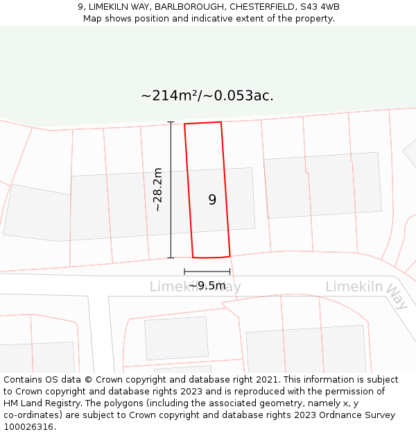 9, LIMEKILN WAY, BARLBOROUGH, CHESTERFIELD, S43 4WB: Plot and title map