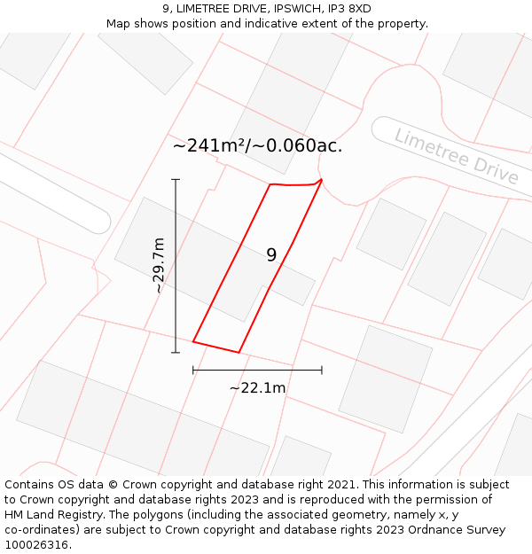 9, LIMETREE DRIVE, IPSWICH, IP3 8XD: Plot and title map