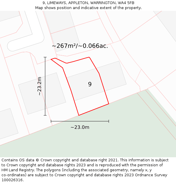 9, LIMEWAYS, APPLETON, WARRINGTON, WA4 5FB: Plot and title map