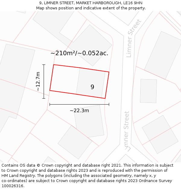 9, LIMNER STREET, MARKET HARBOROUGH, LE16 9HN: Plot and title map