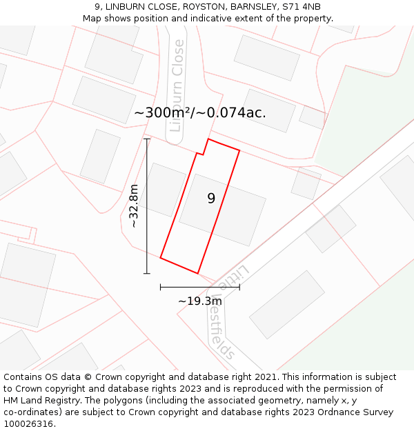 9, LINBURN CLOSE, ROYSTON, BARNSLEY, S71 4NB: Plot and title map