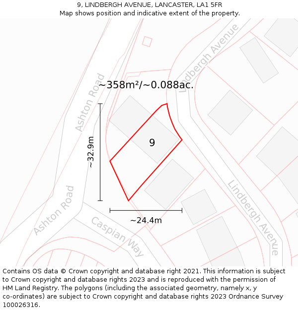 9, LINDBERGH AVENUE, LANCASTER, LA1 5FR: Plot and title map