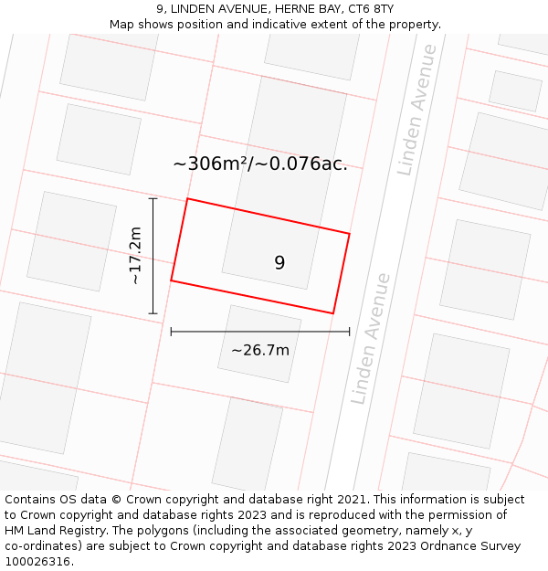 9, LINDEN AVENUE, HERNE BAY, CT6 8TY: Plot and title map
