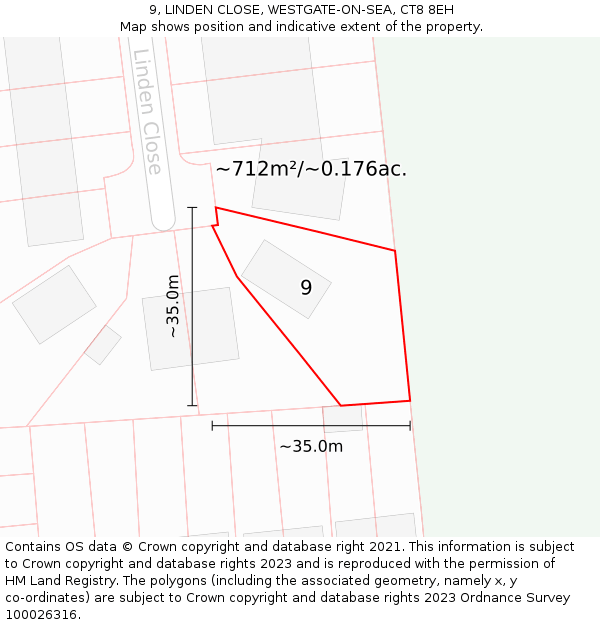 9, LINDEN CLOSE, WESTGATE-ON-SEA, CT8 8EH: Plot and title map