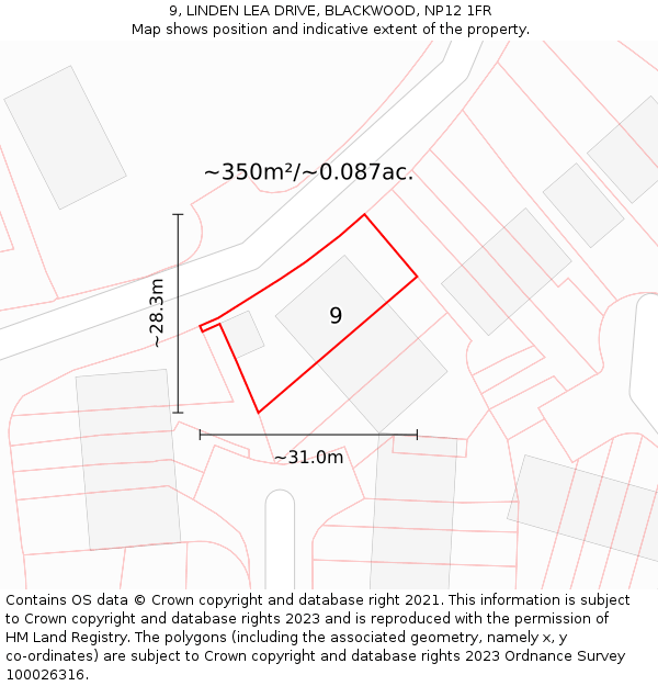 9, LINDEN LEA DRIVE, BLACKWOOD, NP12 1FR: Plot and title map