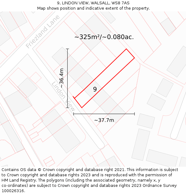 9, LINDON VIEW, WALSALL, WS8 7AS: Plot and title map