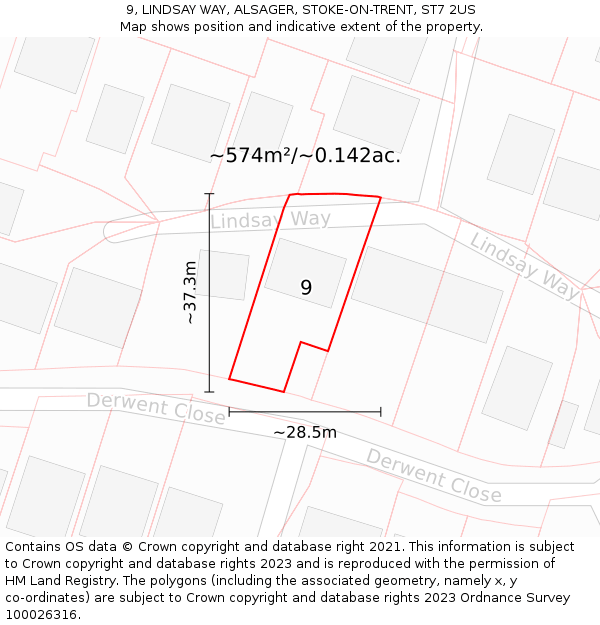 9, LINDSAY WAY, ALSAGER, STOKE-ON-TRENT, ST7 2US: Plot and title map