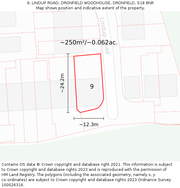 9, LINDUP ROAD, DRONFIELD WOODHOUSE, DRONFIELD, S18 8NR: Plot and title map
