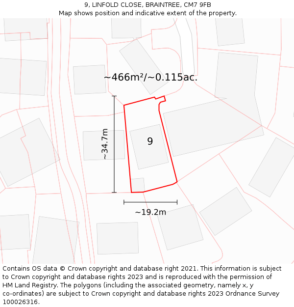 9, LINFOLD CLOSE, BRAINTREE, CM7 9FB: Plot and title map