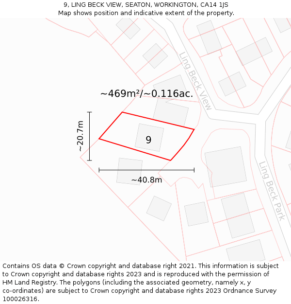 9, LING BECK VIEW, SEATON, WORKINGTON, CA14 1JS: Plot and title map