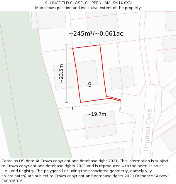 9, LINGFIELD CLOSE, CHIPPENHAM, SN14 0XN: Plot and title map