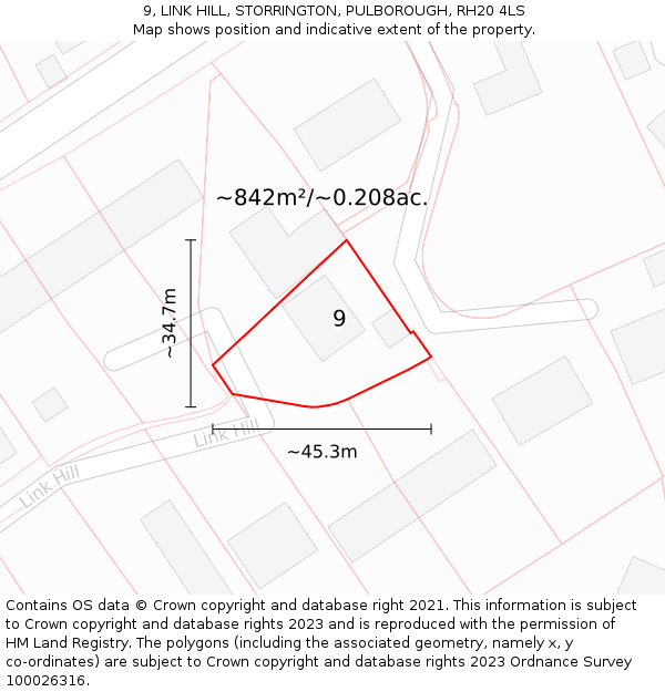 9, LINK HILL, STORRINGTON, PULBOROUGH, RH20 4LS: Plot and title map