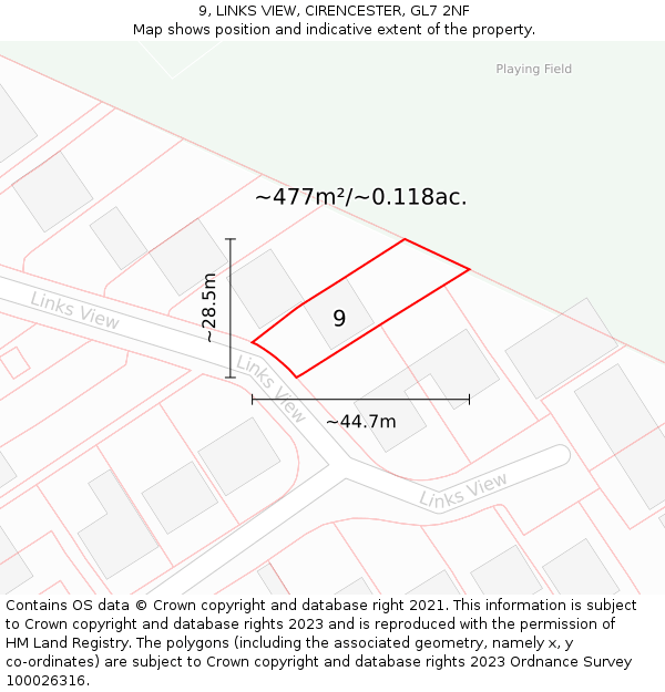 9, LINKS VIEW, CIRENCESTER, GL7 2NF: Plot and title map