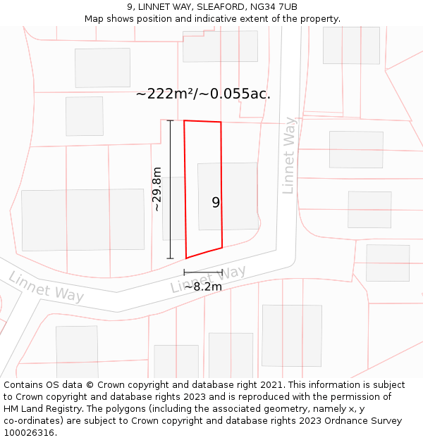 9, LINNET WAY, SLEAFORD, NG34 7UB: Plot and title map
