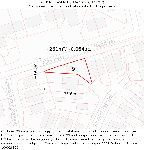 9, LINNHE AVENUE, BRADFORD, BD6 2TQ: Plot and title map