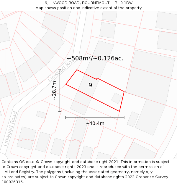 9, LINWOOD ROAD, BOURNEMOUTH, BH9 1DW: Plot and title map