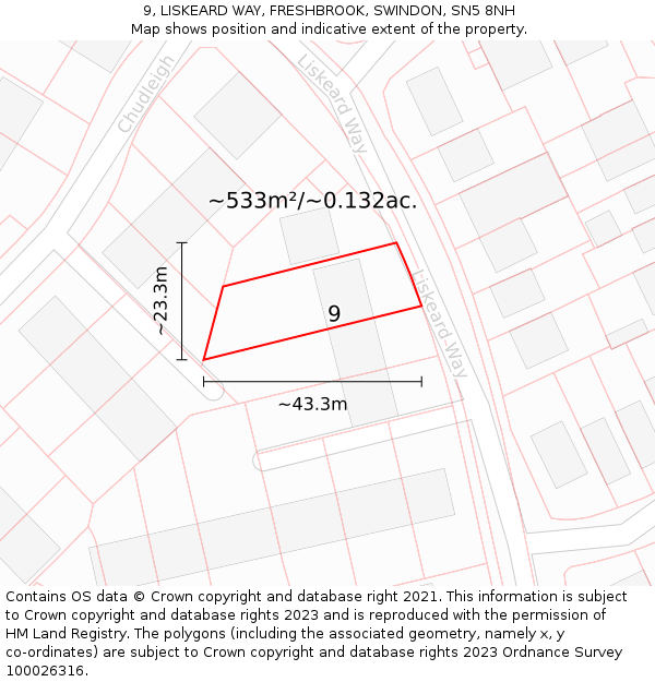 9, LISKEARD WAY, FRESHBROOK, SWINDON, SN5 8NH: Plot and title map