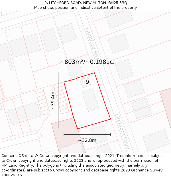 9, LITCHFORD ROAD, NEW MILTON, BH25 5BQ: Plot and title map