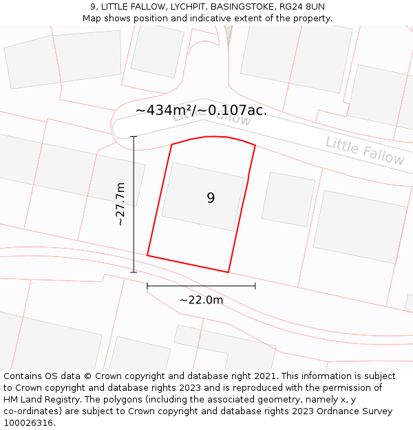 9, LITTLE FALLOW, LYCHPIT, BASINGSTOKE, RG24 8UN: Plot and title map