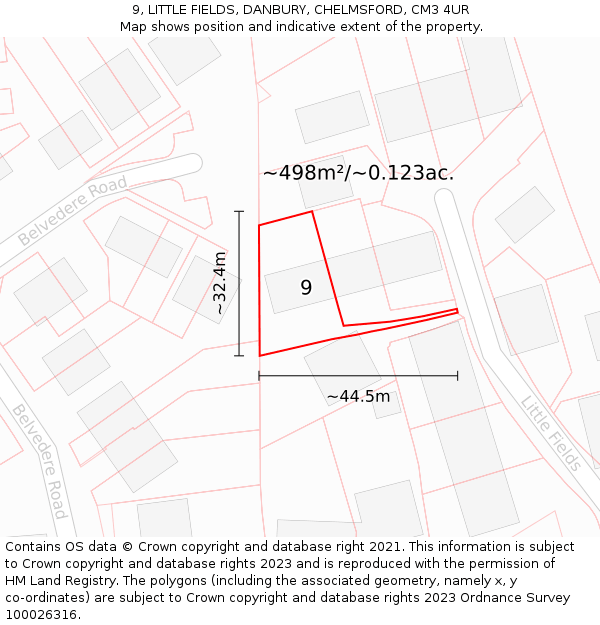 9, LITTLE FIELDS, DANBURY, CHELMSFORD, CM3 4UR: Plot and title map