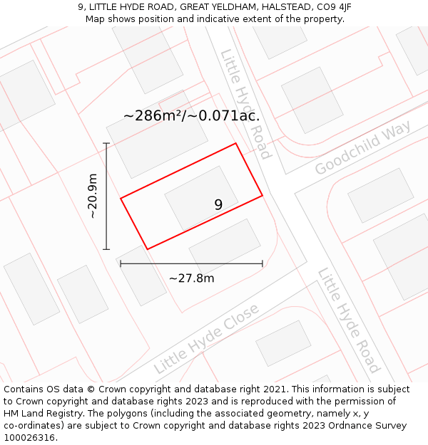 9, LITTLE HYDE ROAD, GREAT YELDHAM, HALSTEAD, CO9 4JF: Plot and title map