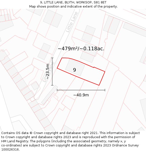 9, LITTLE LANE, BLYTH, WORKSOP, S81 8ET: Plot and title map