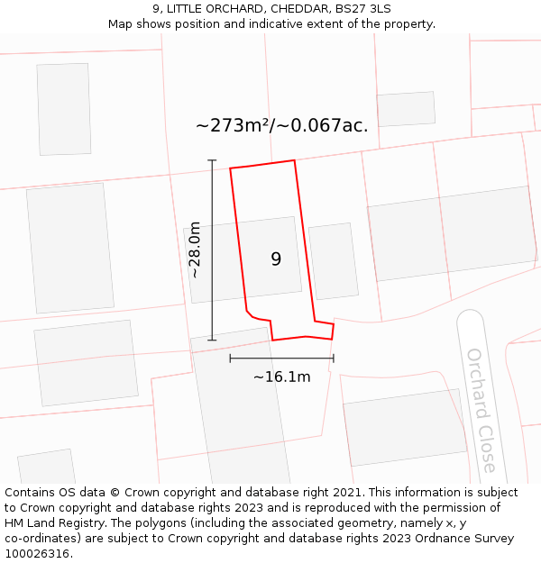 9, LITTLE ORCHARD, CHEDDAR, BS27 3LS: Plot and title map
