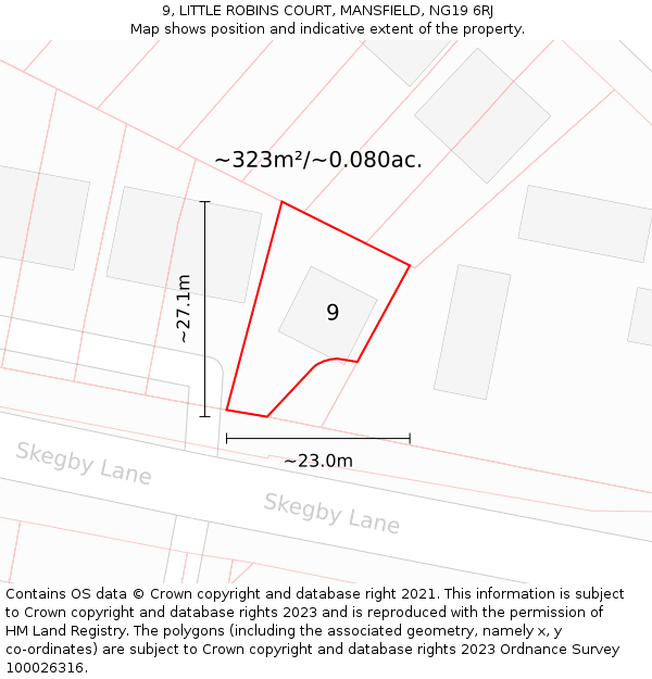 9, LITTLE ROBINS COURT, MANSFIELD, NG19 6RJ: Plot and title map