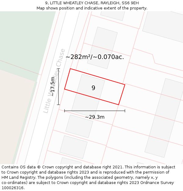 9, LITTLE WHEATLEY CHASE, RAYLEIGH, SS6 9EH: Plot and title map