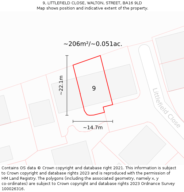9, LITTLEFIELD CLOSE, WALTON, STREET, BA16 9LD: Plot and title map
