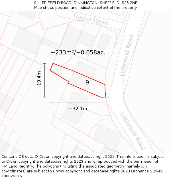 9, LITTLEFIELD ROAD, DINNINGTON, SHEFFIELD, S25 2NE: Plot and title map