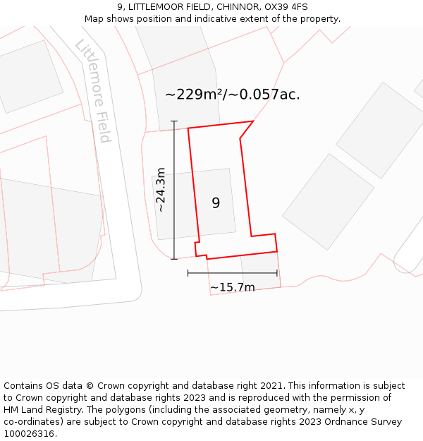 9, LITTLEMOOR FIELD, CHINNOR, OX39 4FS: Plot and title map