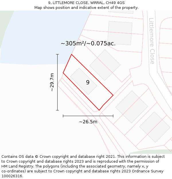 9, LITTLEMORE CLOSE, WIRRAL, CH49 4GS: Plot and title map